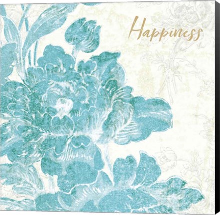 Framed Toile Roses VI Teal Happiness Print