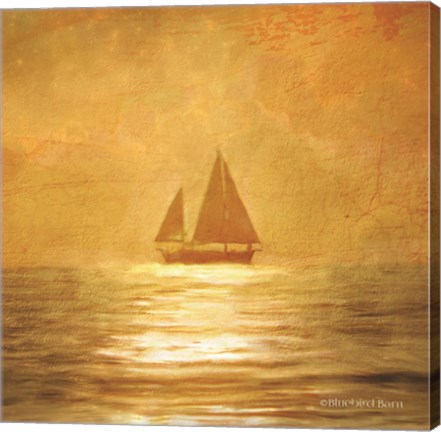 Framed Solo Gold Sunset Sailboat Print