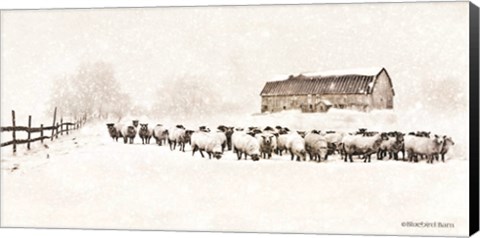 Framed Warm Winter Barn with Sheep Herd Print