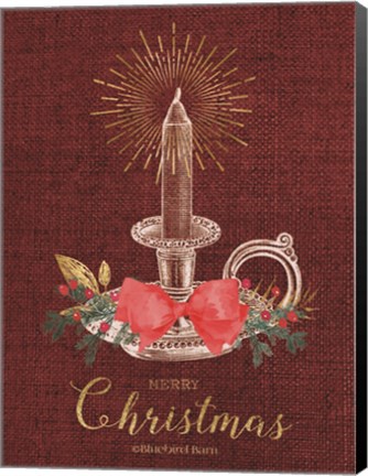 Framed Burlap Vintage Christmas Tall Candlestick Print