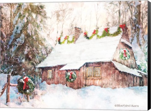 Framed Snowy Christmas Cabin Print