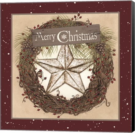 Framed Christmas Barn Star Wreath Print