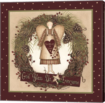 Framed Folk Angel Christmas Wreath Print