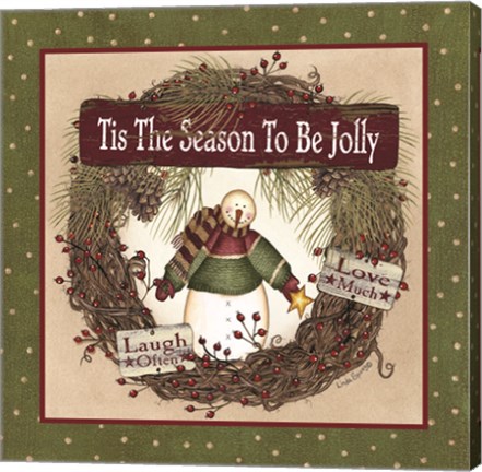 Framed Snowman Christmas Wreath Print