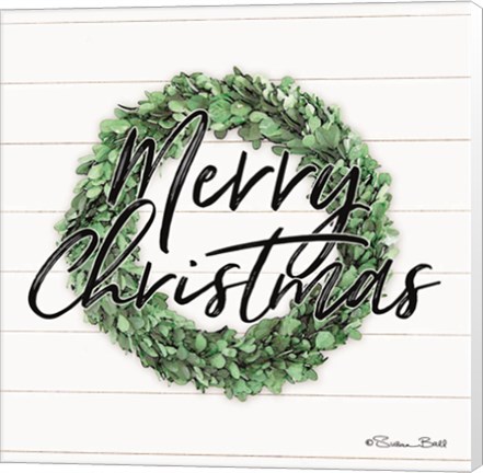 Framed Merry Christmas Boxwood Wreath Print