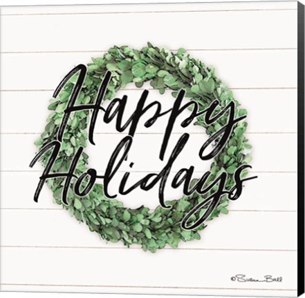 Framed Happy Holidays Boxwood Wreath Print