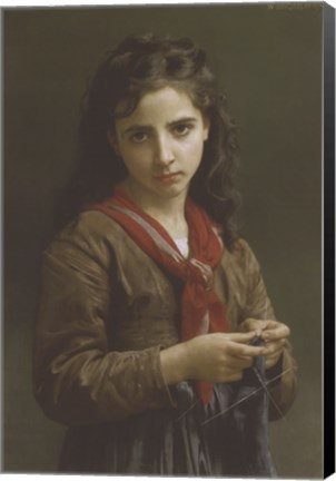 Framed Young Girl Knitting, 1874 Print