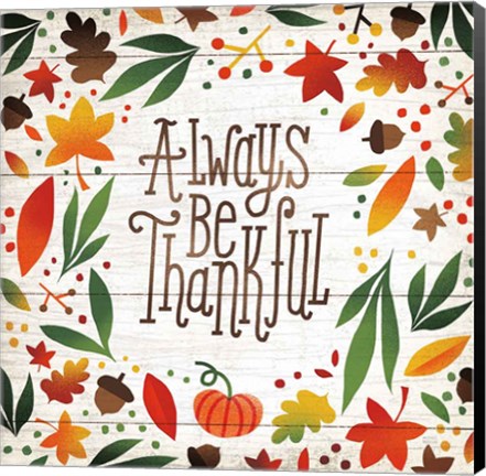 Framed Harvest Time Always Be Thankful Shiplap Sq Print