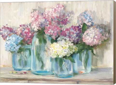 Framed Hydrangeas in Glass Jar Pastel Crop Print