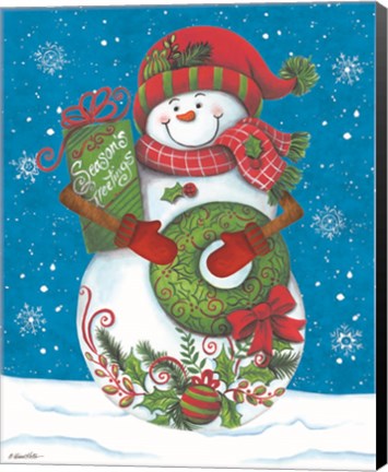 Framed Snowman with Wreaths Print