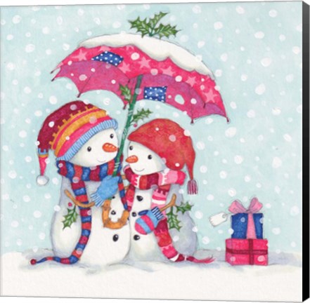 Framed Snowman and Umbrella Print
