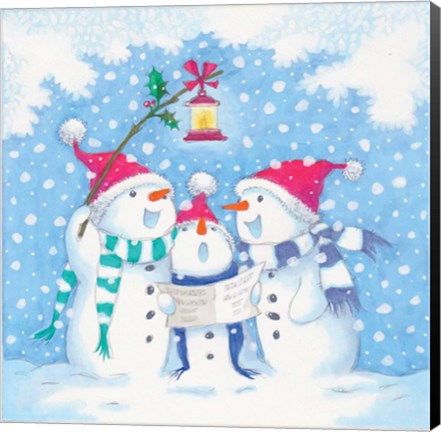 Framed Snowman Carolers Print