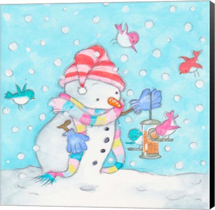 Framed Snowman Bird Feeder Print