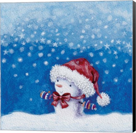 Framed Snowman in a Santa Hat Print