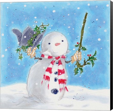 Framed Snowman Hat and Cane Print