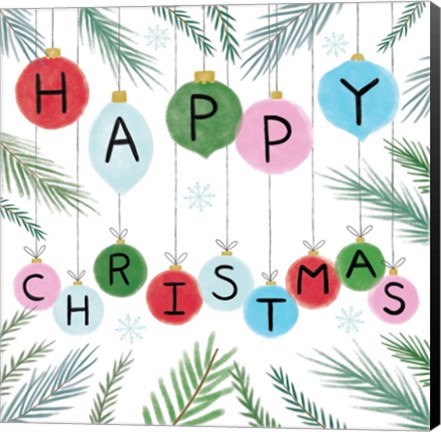 Framed Happy Christmas Baubles Print