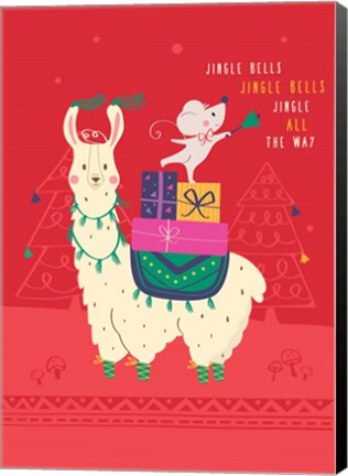 Framed Jingle Bells Llama Print