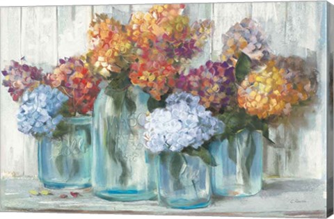 Framed Fall Hydrangeas in Glass Jar Crop Print