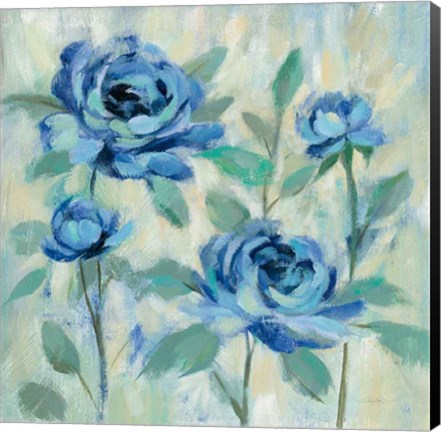 Framed Brushy Blue Flowers I Print