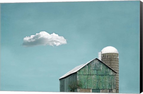 Framed Green Barn and Cloud Print