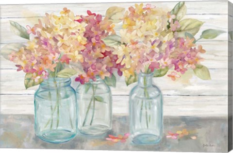 Framed Farmhouse Hydrangeas in Mason Jars Spice Print