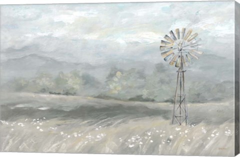 Framed Country Meadow Windmill Landscape Neutral Print