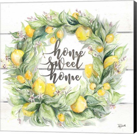 Framed Watercolor Lemon Wreath Home Sweet Home Print