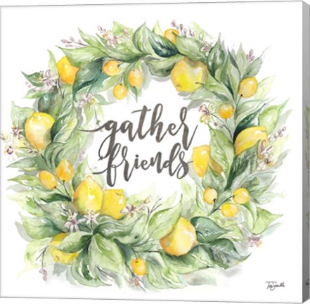 Framed Watercolor Lemon Wreath Gather Friends Print