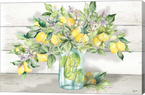 Framed Watercolor Lemons in Mason Jar Landscape Print