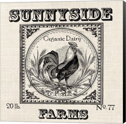 Framed Farmhouse Grain Sack Label Rooster Print