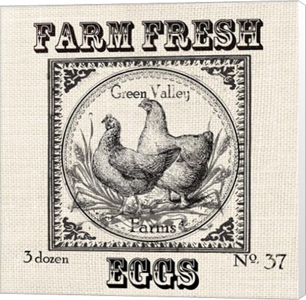 Framed Farmhouse Grain Sack Label Chickens Print