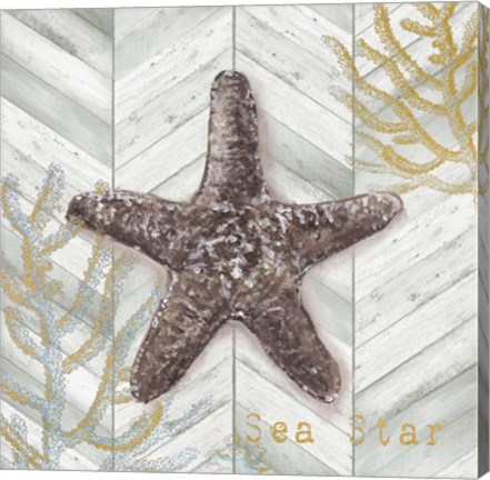 Framed Gray Gold Chevron Star Fish Print