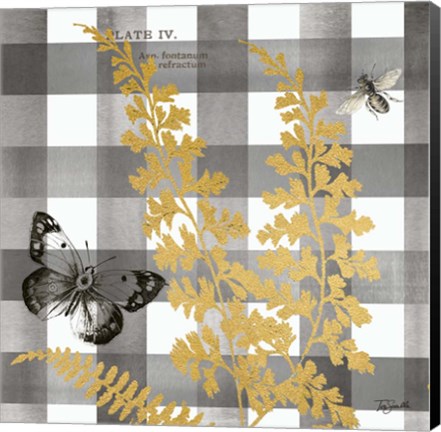 Framed Buffalo Check Ferns and Butterflies Neutral II Print