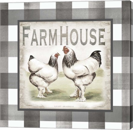 Framed Buffalo Check Farm House Chickens Neutral I Print