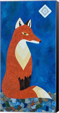 Framed Fox Under Diamond Moon Print