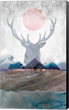 Framed Deer and Mountains 2 Print