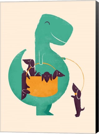 Framed TRex and the Basketful of Wiener Dogs Print