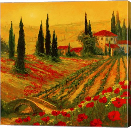 Framed Poppies of Toscano I Print