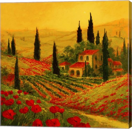 Framed Poppies of Toscano II Print