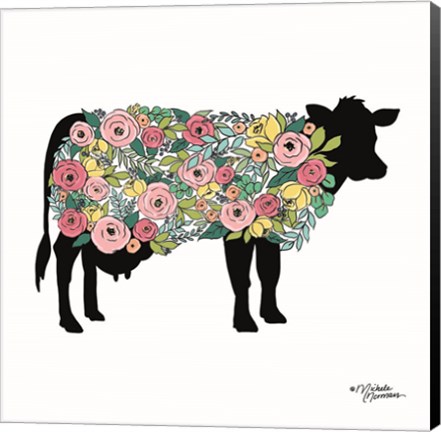 Framed Floral Cow Print