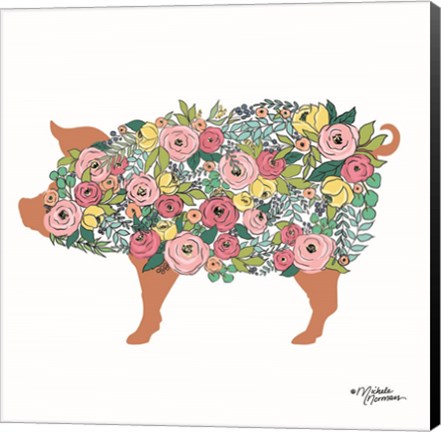 Framed Floral Pig Print