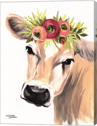 Framed Jersey Cow with Floral Crown Print