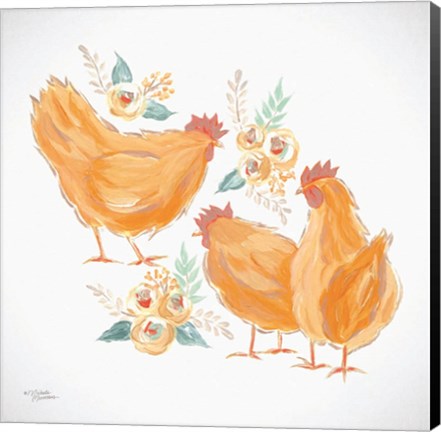 Framed Trio of Floral Roosters Print