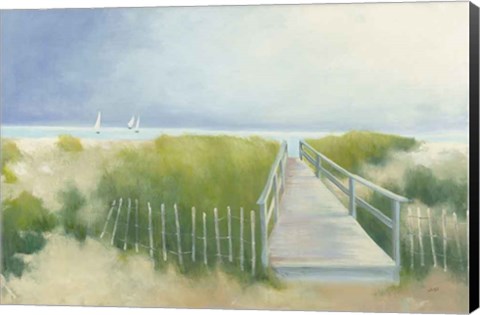 Framed Beach Walk with Boats Print