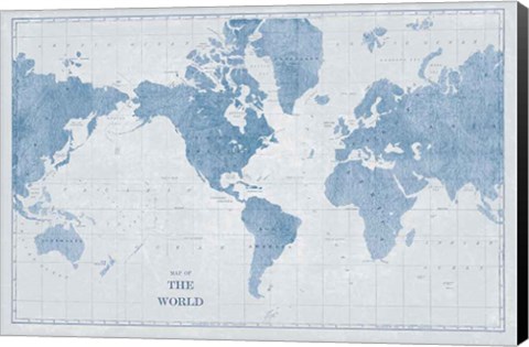 Framed World Map White and Blue Print