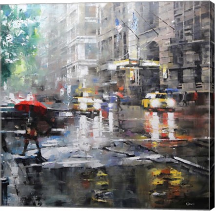 Framed Manhattan Red Umbrella Print