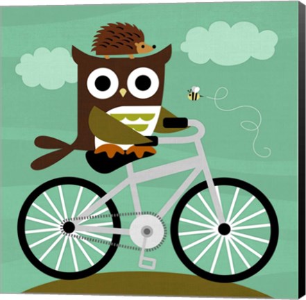 Framed Owl and Hedgehog on Bicycle Print