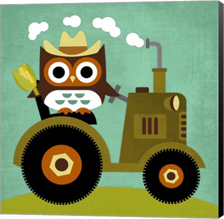 Framed Owl on Tractor Print