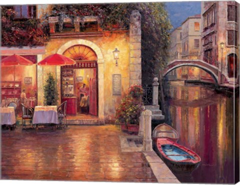 Framed Night Cafe after Rain Print