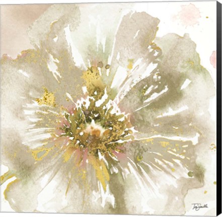 Framed Neutral Watercolor Poppy Close Up I Print